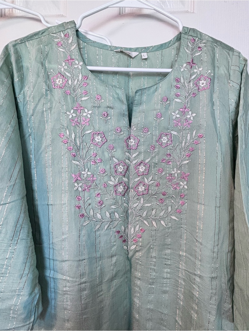 Light Mint Green Embroidered Tunic Top